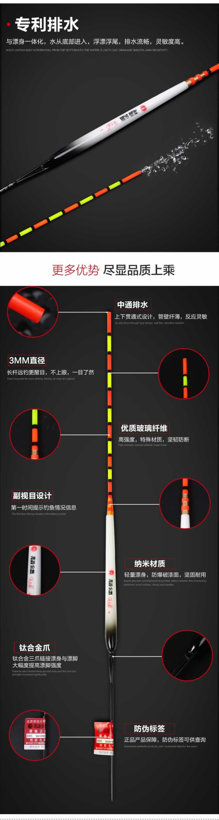 排水浮漂垂钓漂渔具立式浮漂描述